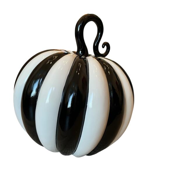 Modern Black & White Striped Pumpkin 12in Chic Fall Designer Home Decor NEW - Picture 9 of 9
